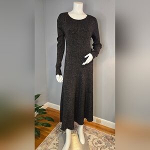 Bailey 44 Black Long Sleeve Stretchy Bodycon Midi Dress Metallic Thread Size M